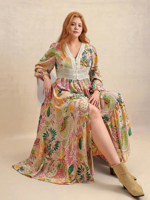 plus-size-lace-detail-printed-v-neck-balloon-sleeve-dress OhSoStyled - Sophia's Style-3